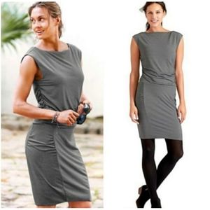 Athleta Micro Stripe Wedge Dress Brown & White XL